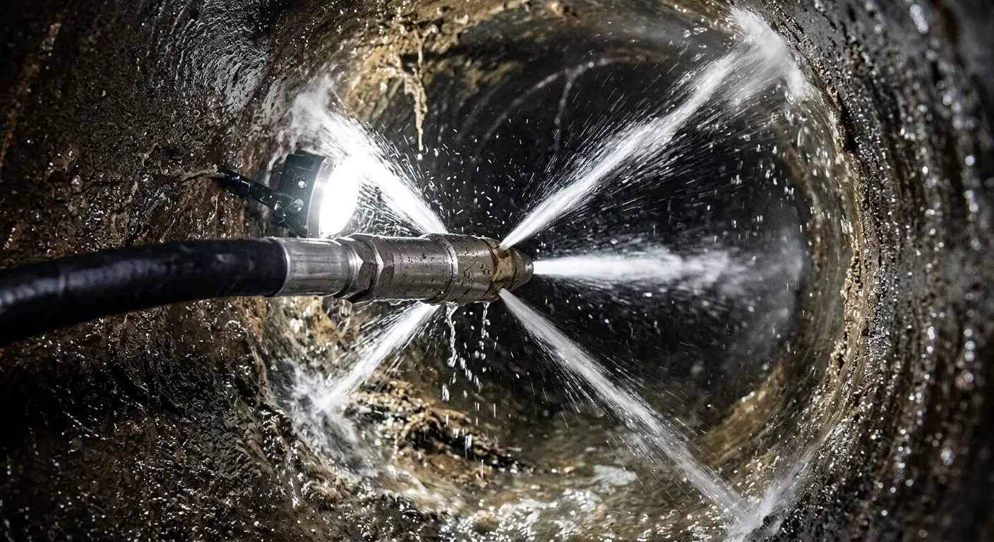 High-pressure hydro jetting nozzle cleaning sewer pipe for Sewer Cleanout in Murraysville